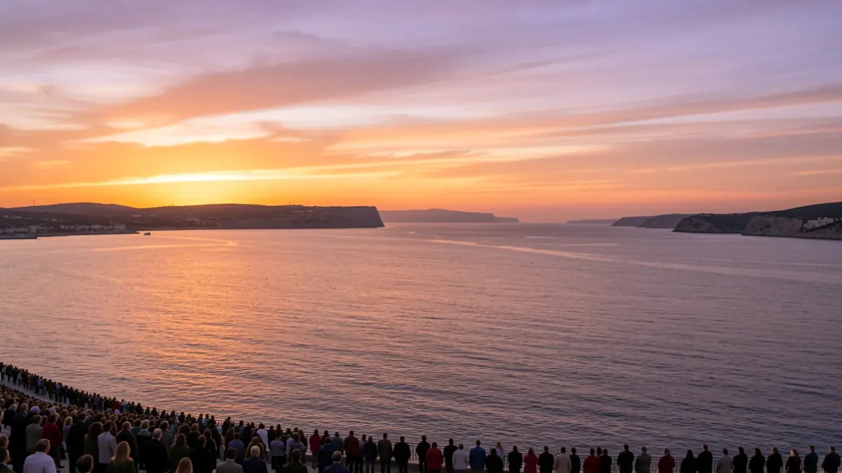 Imagen genérica del Estrecho de Gibraltar al atardecer con aguas tranquilas y la costa a lo lejos.