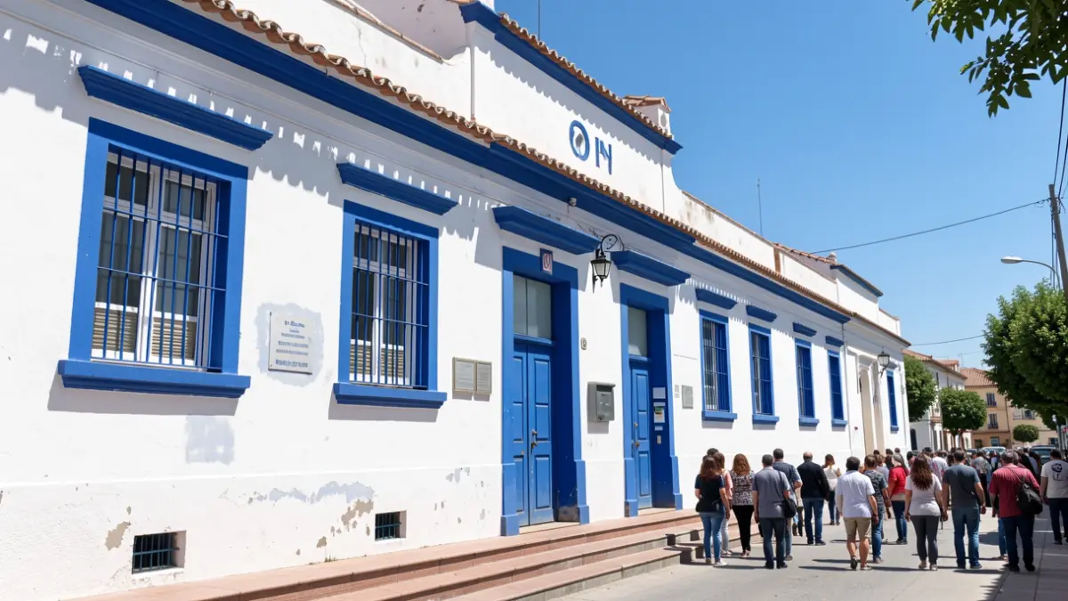Fachada de un colegio público en Úbeda con trabajos de mantenimiento recientes.