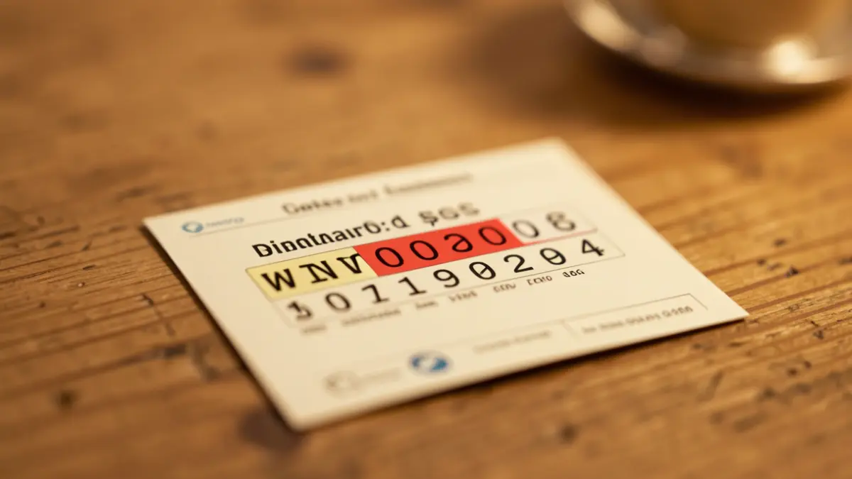 Boleto de lotería con un código ganador resaltado.