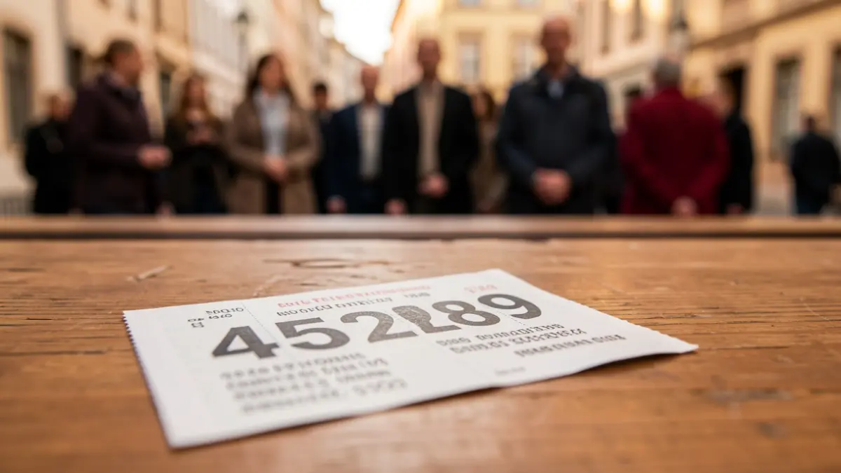 Close-up of a lottery ticket with the number 45289 visible.