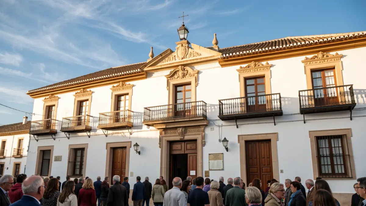 Facade of the Vélez-Rubio Town Hall during the inauguration of the August Festivals.