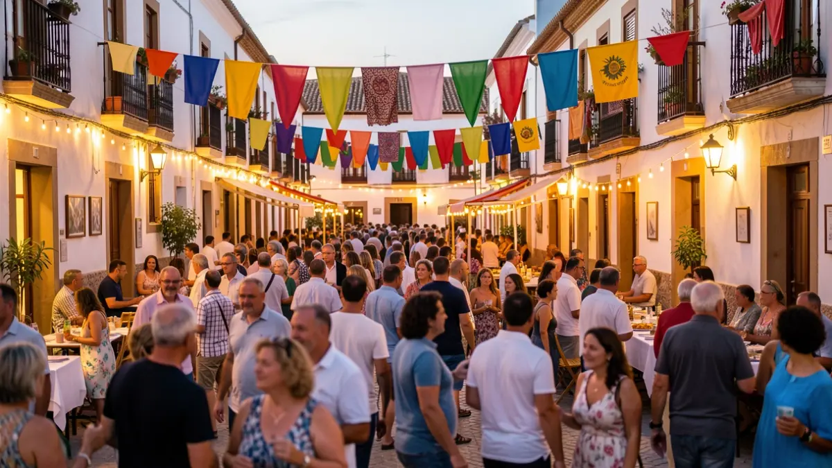 Generic image of a summer festival in an Andalusian town with people and festive decorations.