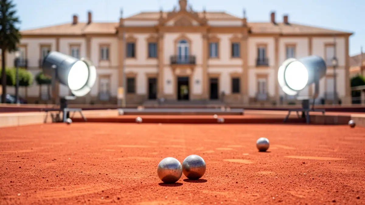 Image of the municipal petanque court in Villa del Río with new lighting spotlights.
