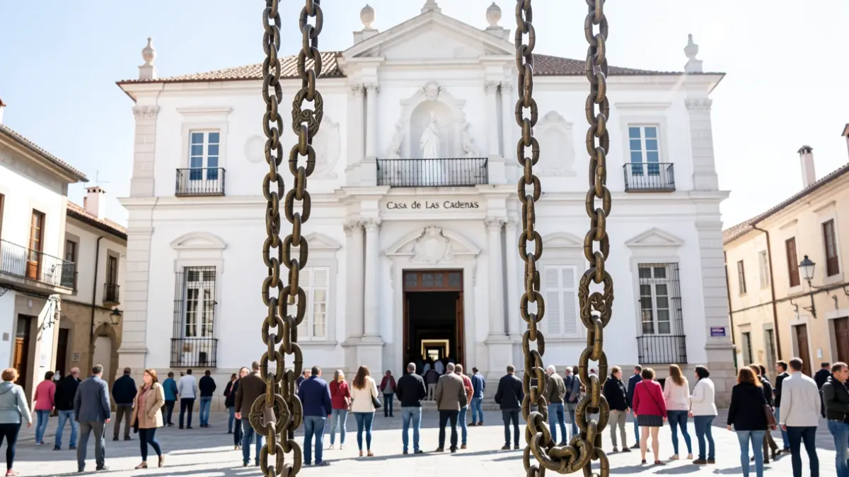 Dos cadenas históricas frente a la entrada del Museo Histórico Municipal 'Casa de las Cadenas' en Villa del Río.
