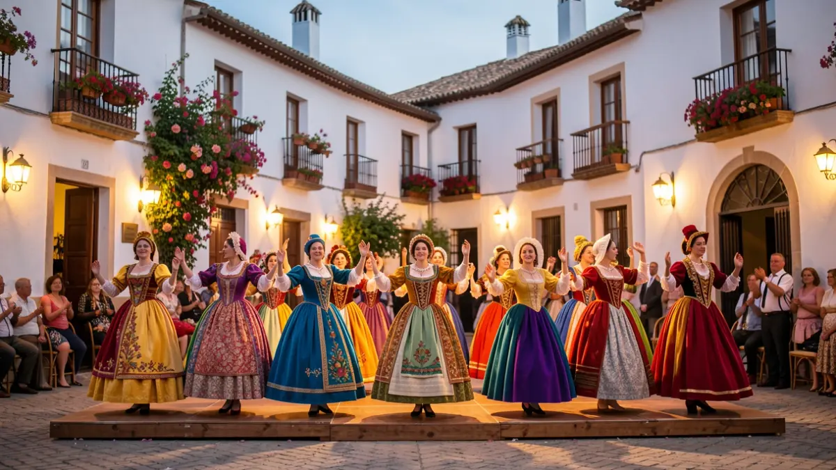 Imagen de bailarines de diversas nacionalidades actuando en el Festival Internacional de Danza de Villablanca, Huelva.