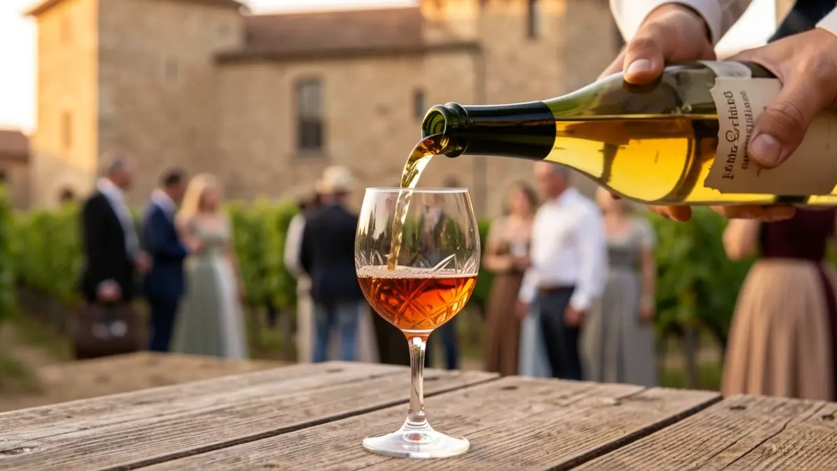 Ceremonial fusion of two wines in a goblet.