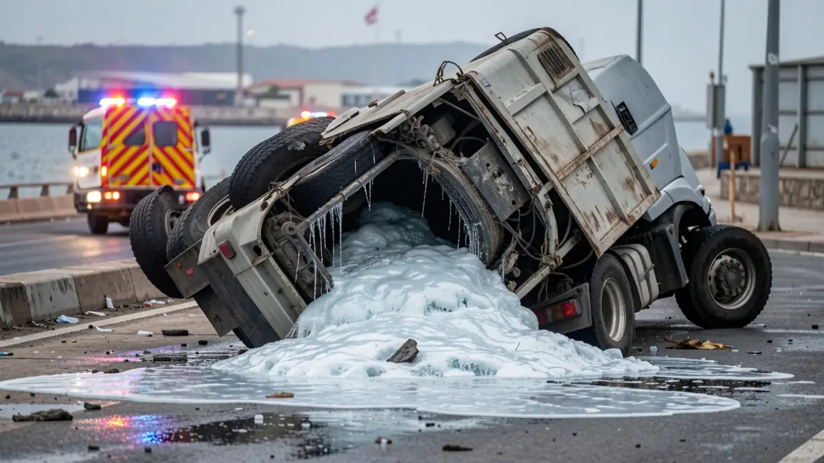 Truck overturned with liquid carbon dioxide in the Port of Algeciras.