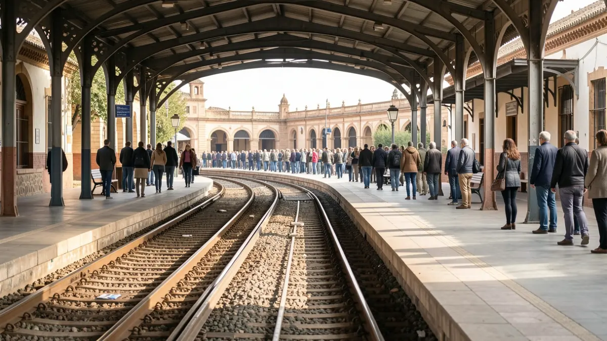 Imagen genérica de una estación de tren vacía con vías al fondo.