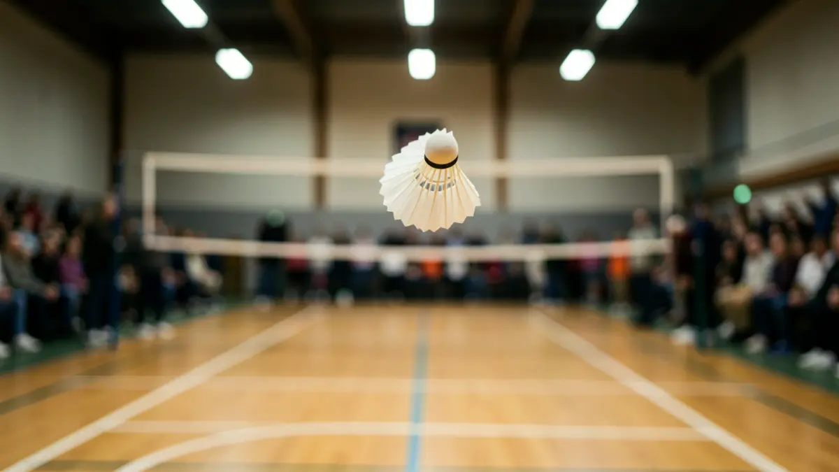 Imagen genérica de un volante de bádminton en pleno vuelo sobre una pista deportiva.
