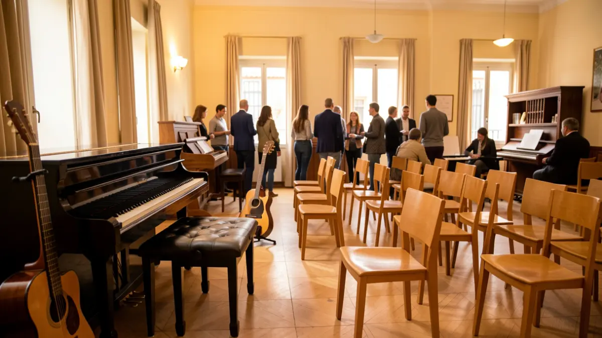 Generic image of a music school classroom in Andalucía with musical instruments.