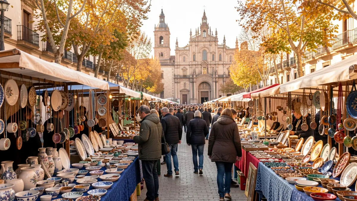 Imagen de la V Feria de Artesanía Creativa 'Hecho en Sevilla' con puestos de artesanía local frente a la Catedral.