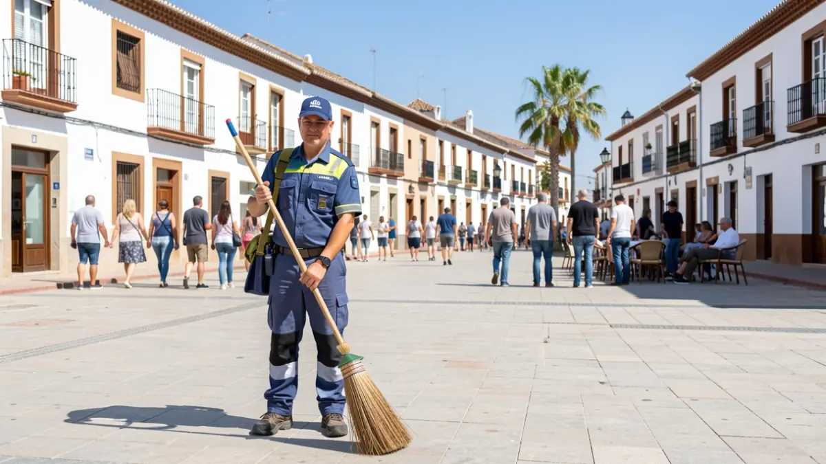 Imagen de un trabajador de limpieza viaria en Rute.