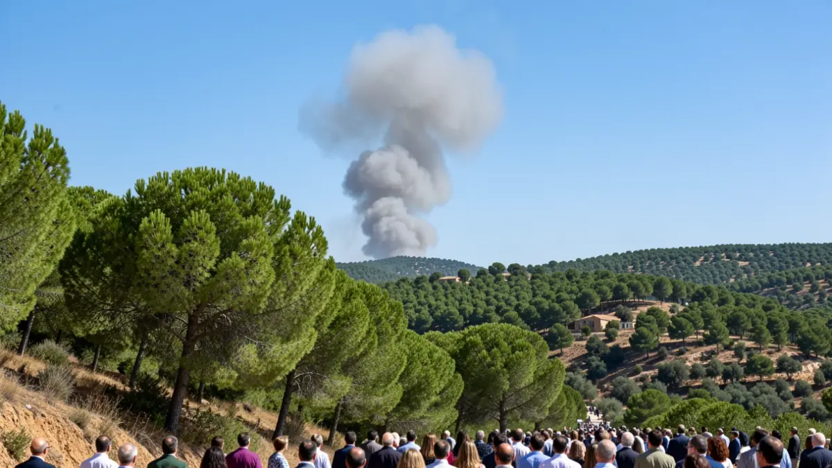 Imagen genérica de humo de incendio forestal sobre una ladera de pinos en Andalucía.