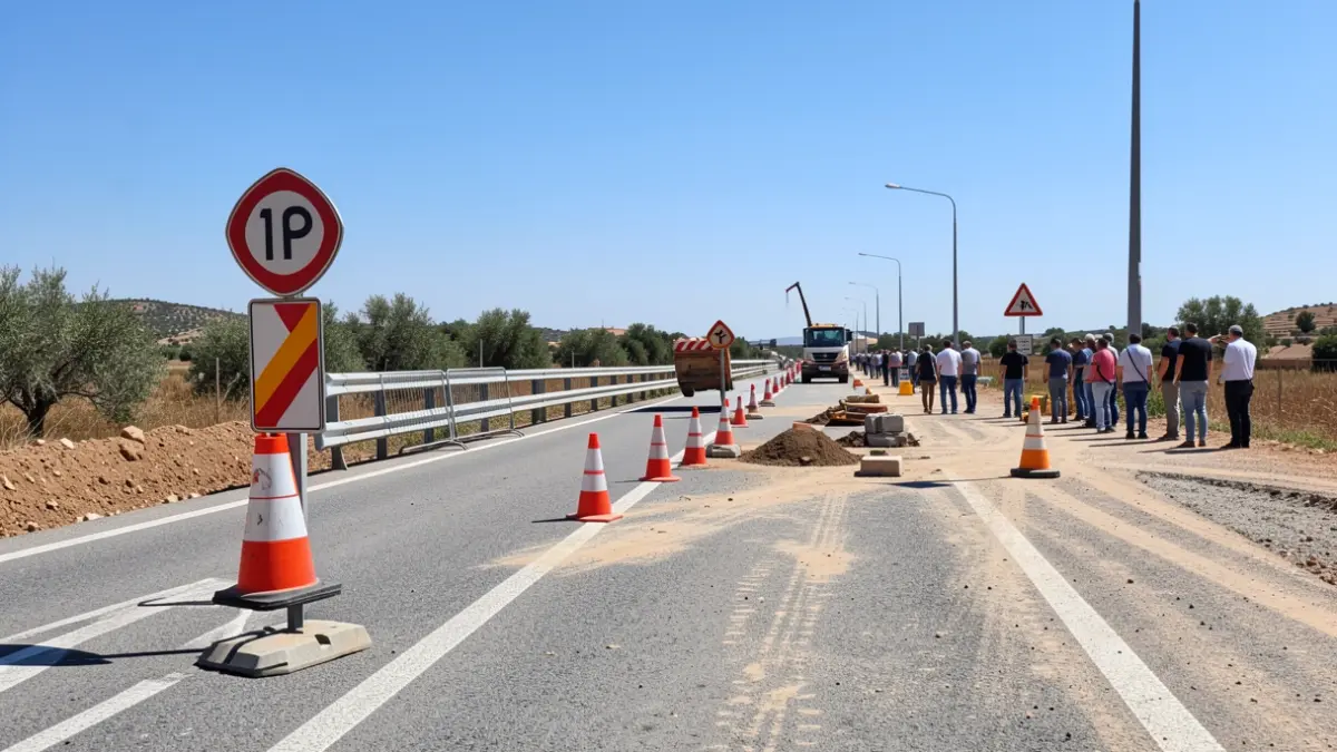 Image of roadworks with regulated traffic.