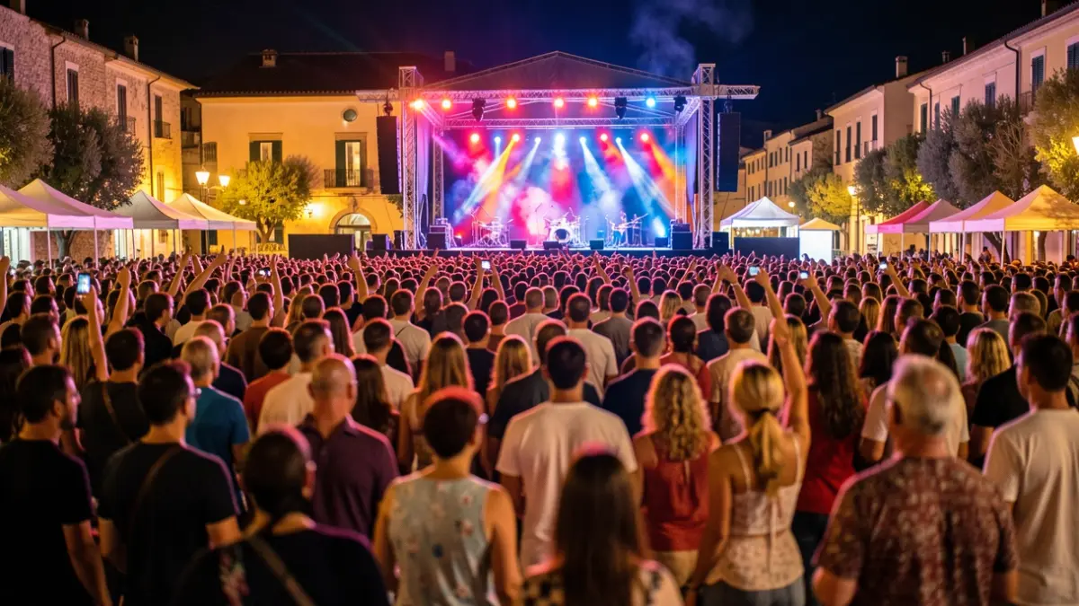 Generic image of a night music festival with stage lights and crowd.