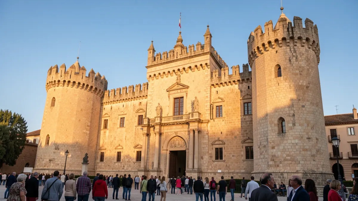 Facade of the Alcalá de Guadaíra Castle, a historic monument under warm afternoon light.