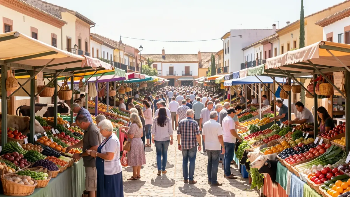 Generic image of a multi-sector agricultural fair in Andalusia with exhibitors and attendees.