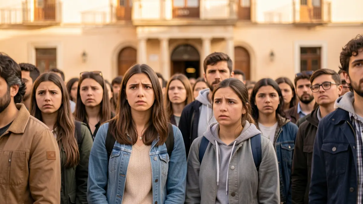 Imagen de estudiantes preocupados frente a un colegio andaluz.