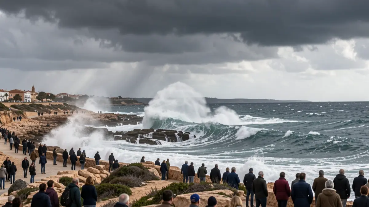 Oleaje y viento fuerte en la costa de Cádiz.