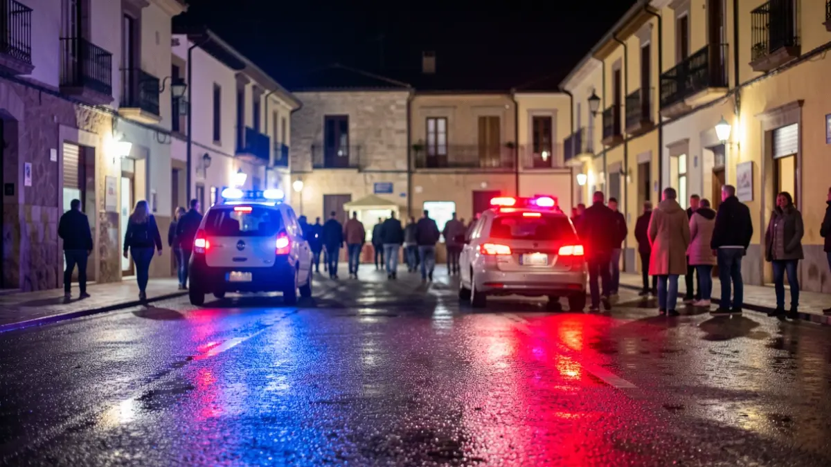 Imagen genérica de luces de emergencia policiales reflejando en el asfalto mojado por la noche.