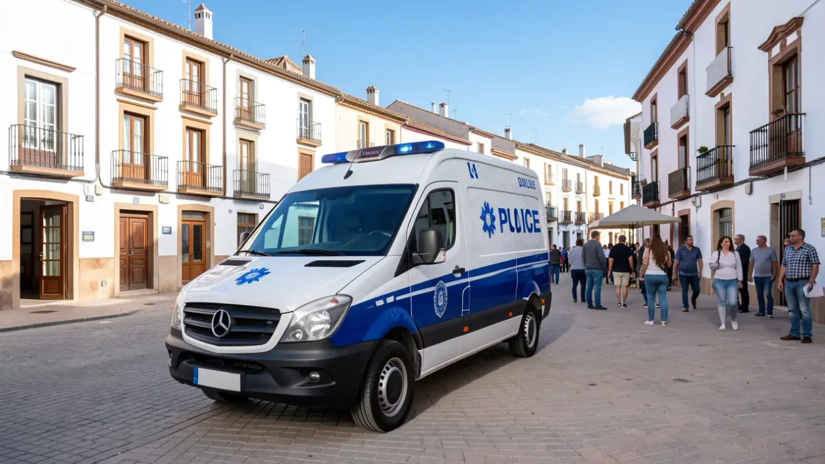 Unidad móvil de la Policía Nacional estacionada en una plaza de Andalucía.