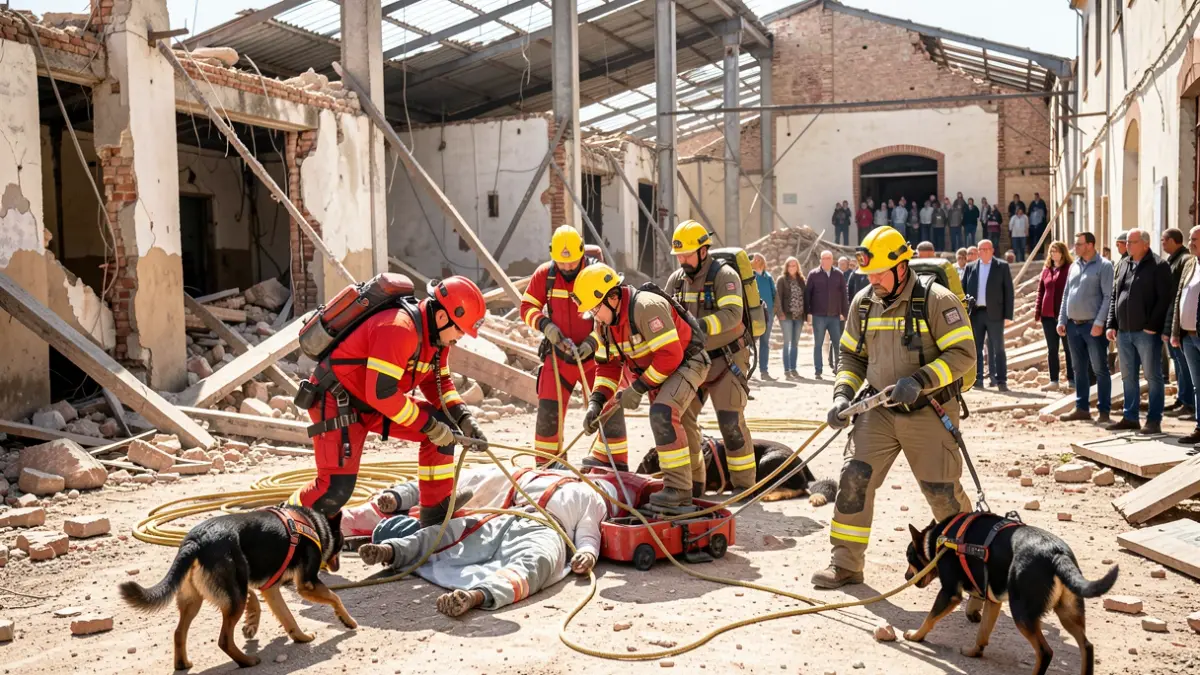 Especialistas en desescombro y salvamento practican maniobras de rescate en Huelva.