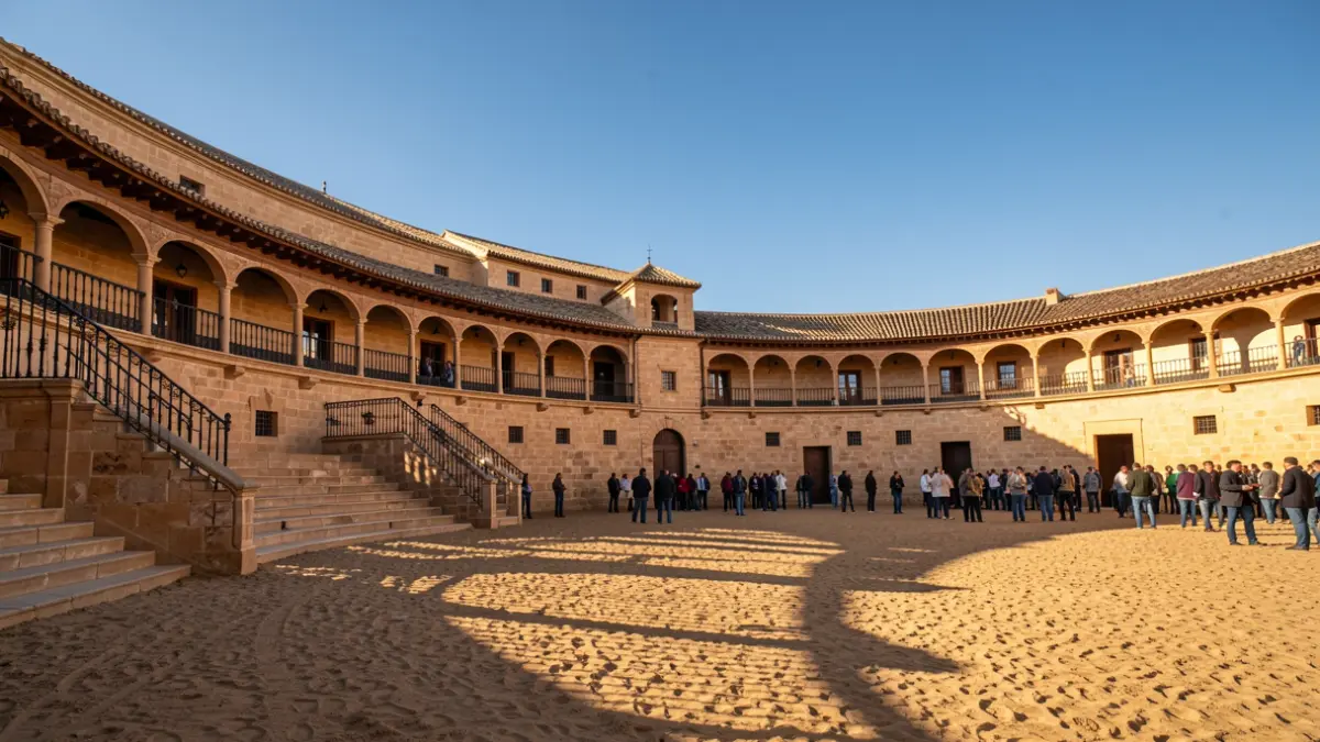 Vista de la plaza de toros de Cabra bajo la luz del sol.