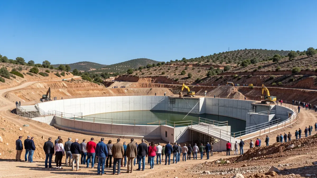 Imagen de las obras de construcción de un nuevo depósito de agua en Cabra.