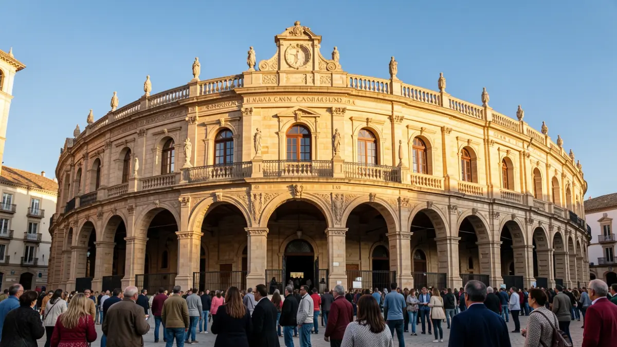 Fachada de la Real Maestranza de Caballería de Ronda, un edificio histórico.