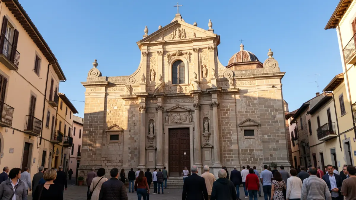 Facade of a traditional church in an Andalusian urban setting.