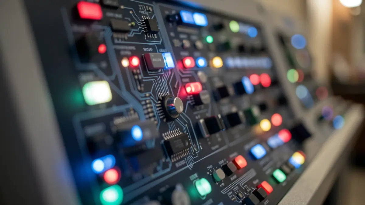 Generic image of an advanced control panel with lights and circuitry.
