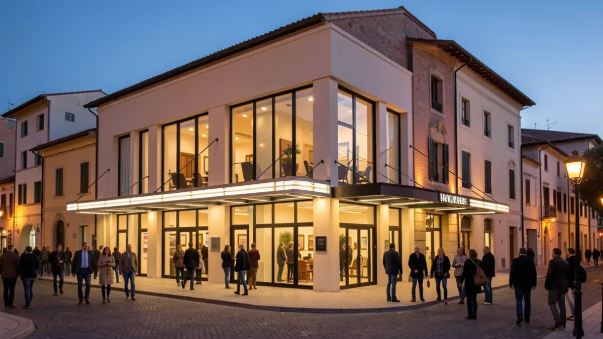 Generic image of a modern theater at dusk.