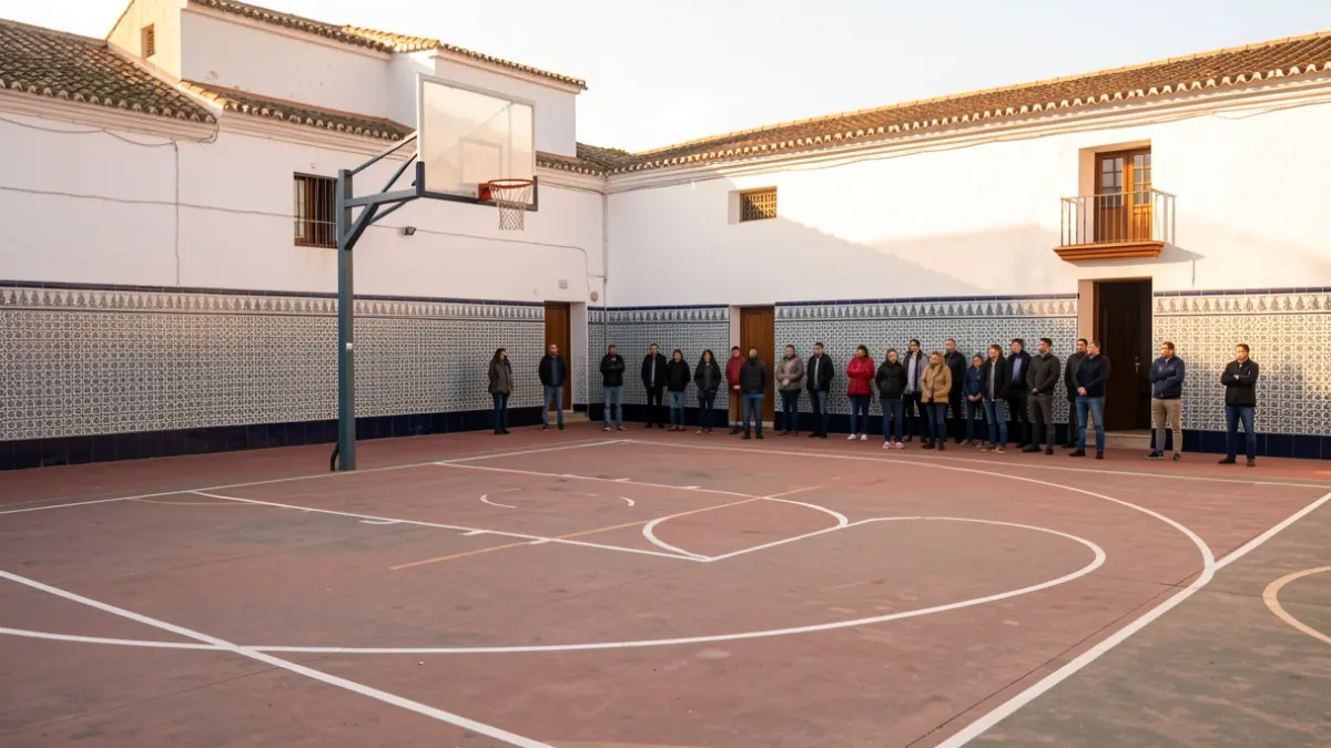 Basketball court in Andalusia with warm sunlight.