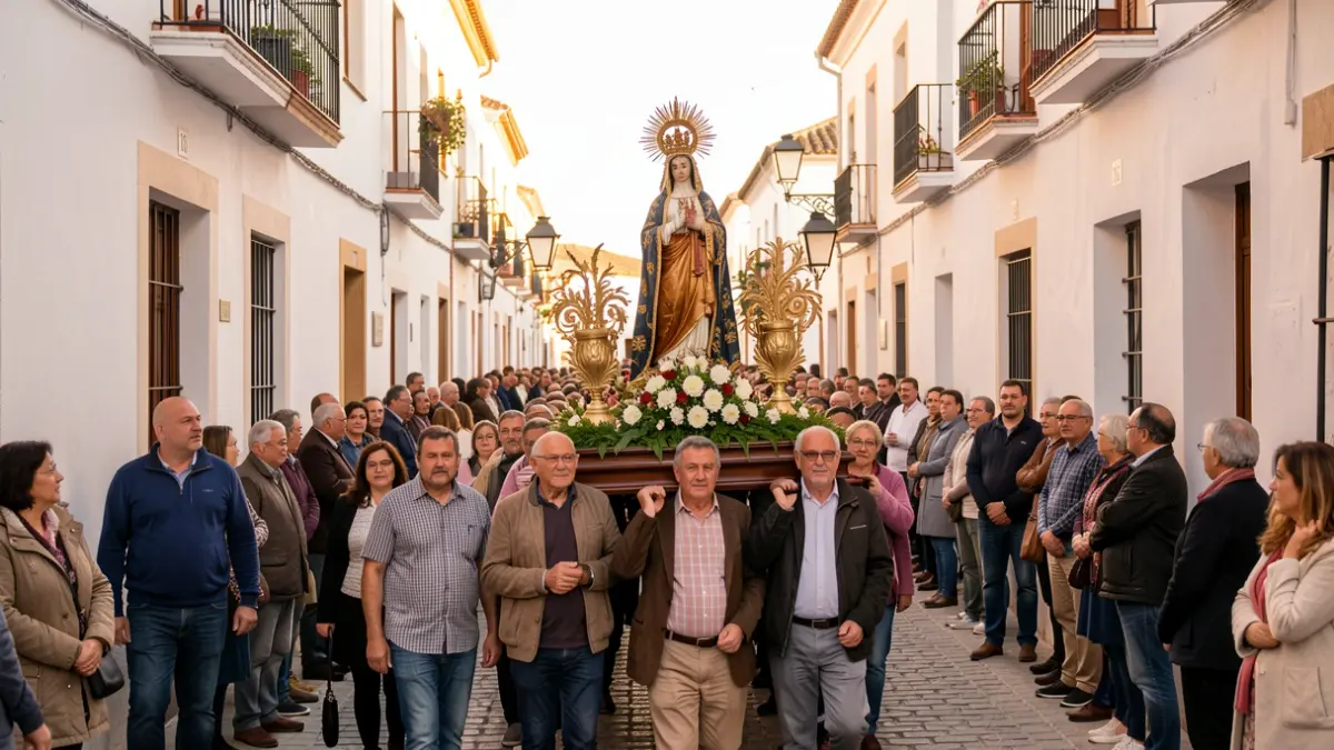 Procesión religiosa de la Patrona de Chiclana por las calles del centro.