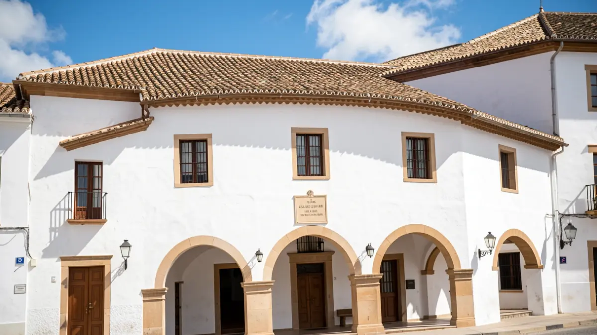 Facade of the Chiclana City Hall with a commemorative plaque.
