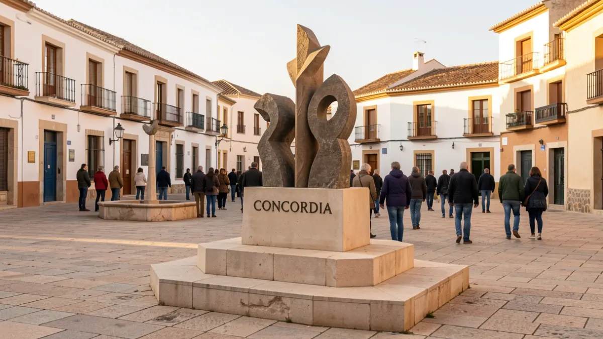 Monument to 'Concordia' in Chiclana, Andalusia, with Mediterranean architecture.