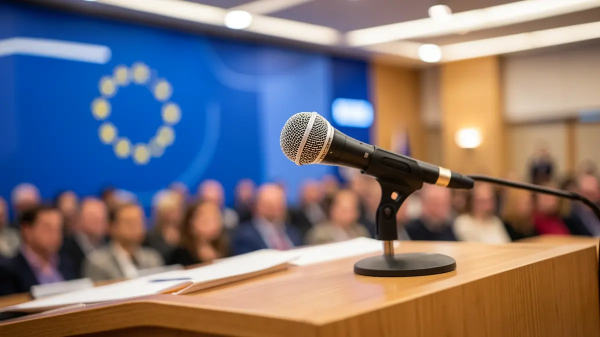 Generic image of a microphone on a podium.