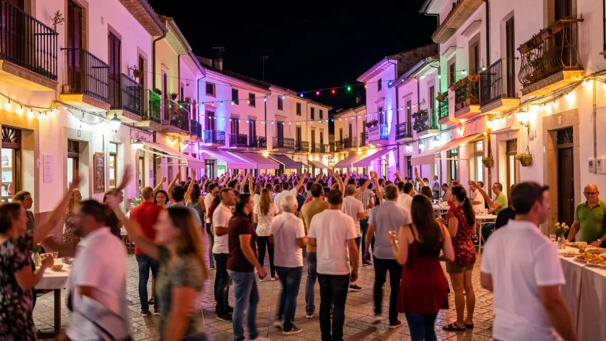 Imagen genérica de un pasacalles nocturno en una plaza de pueblo andaluz.