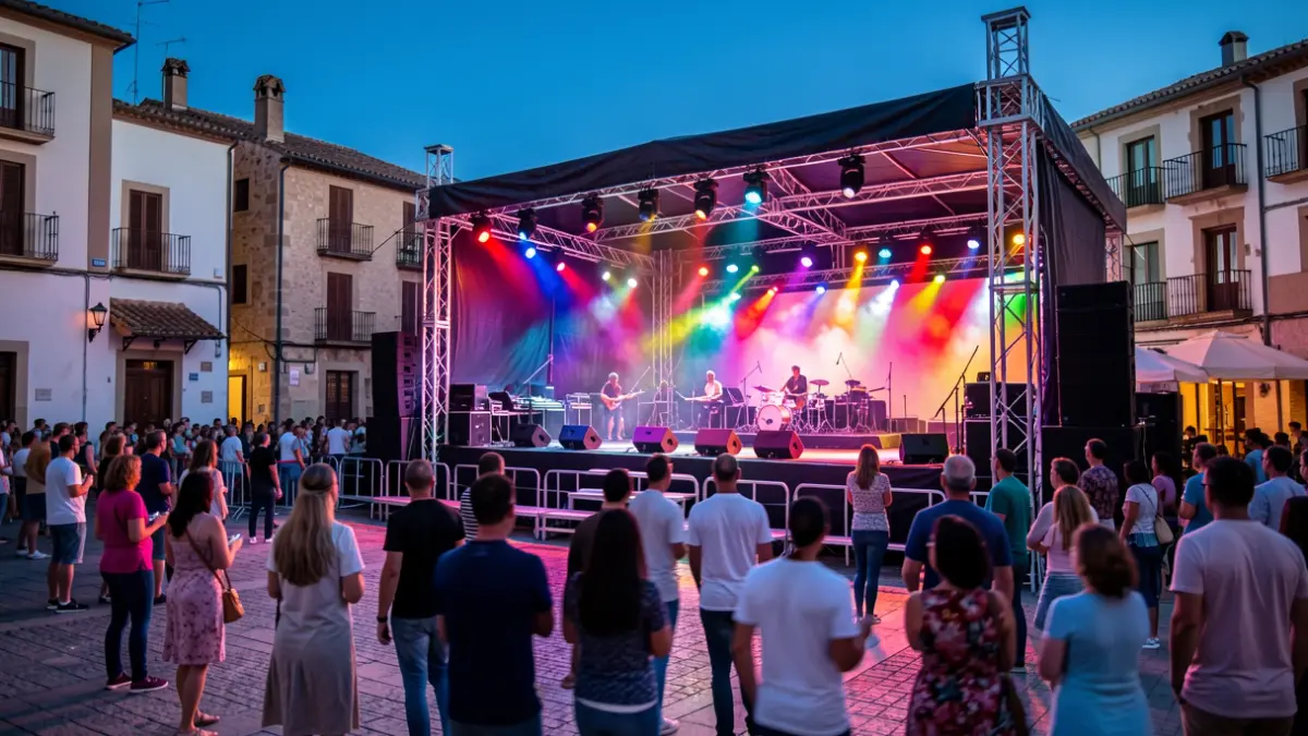 Imagen genérica de un festival de música al aire libre en una plaza española al atardecer.