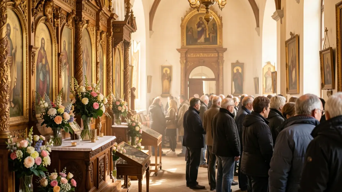 Imagen genérica de un interior de santuario con elementos religiosos y luz cálida.