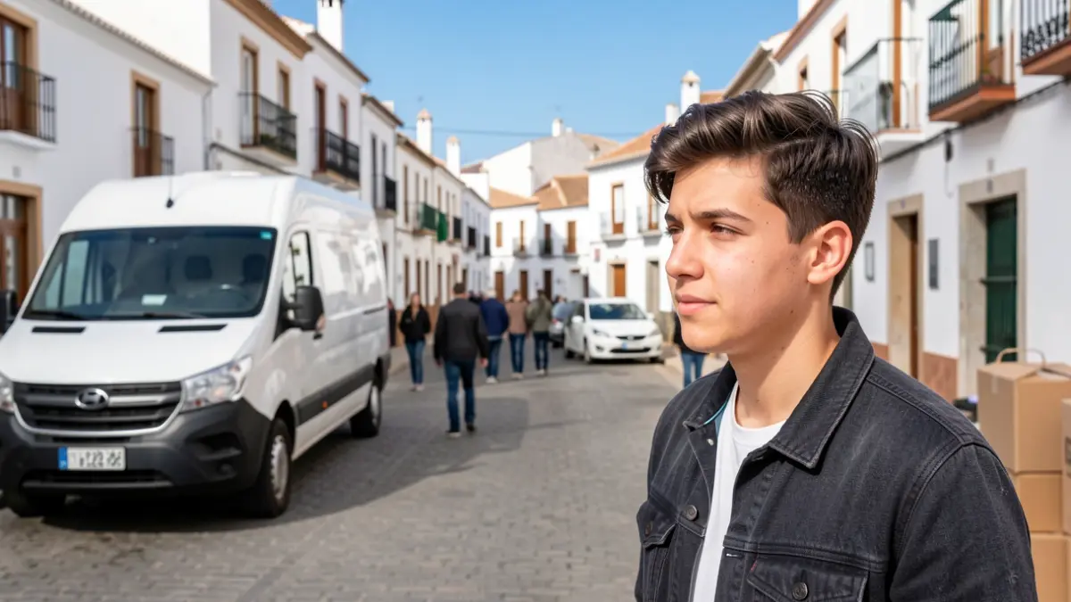 Young unemployed person looking at a delivery van in an Andalusian town.