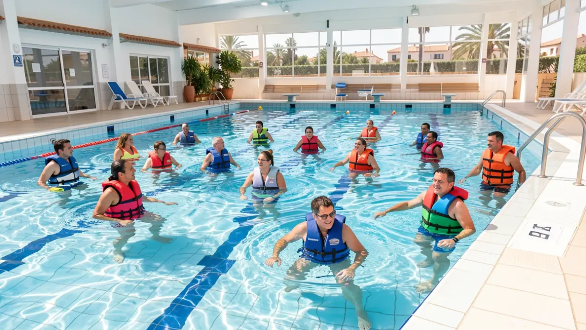 Participantes en un curso de socorrista acuático en la piscina municipal de Guillena.
