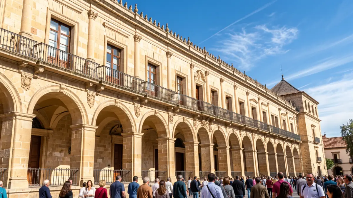 Facade of the Diputación de Córdoba building under the sun.