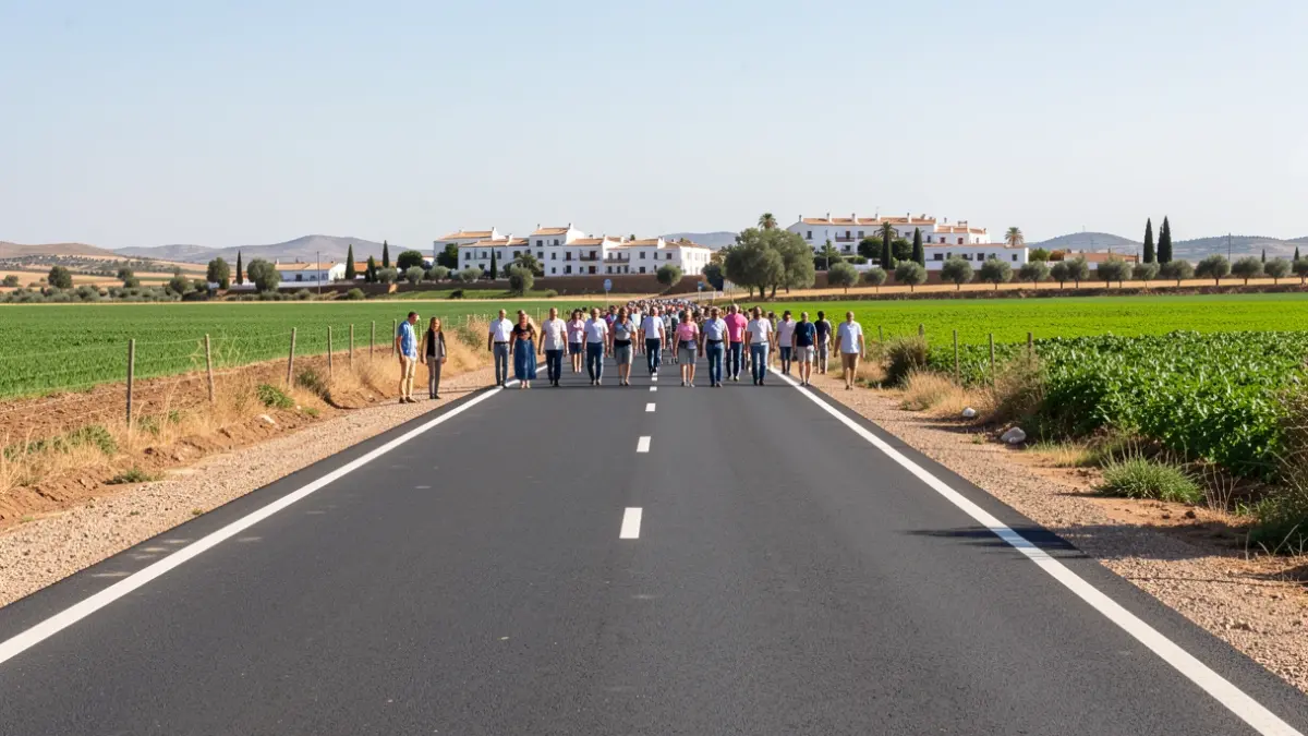 Imagen de una carretera municipal recién renovada en un paisaje soleado de Andalucía.