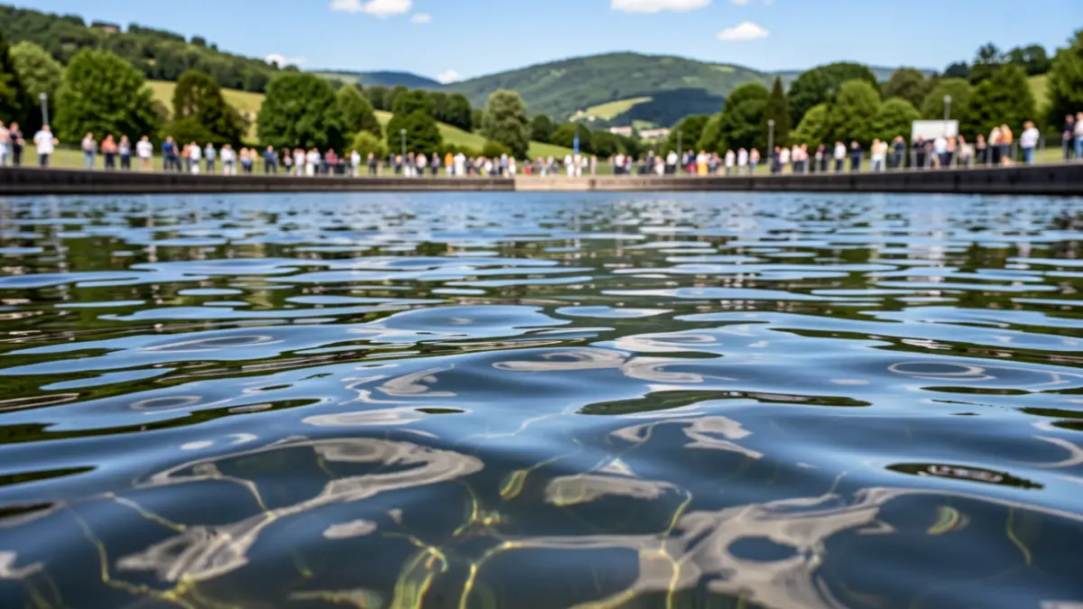 Generic image of a reservoir surface reflecting the sky and hills.