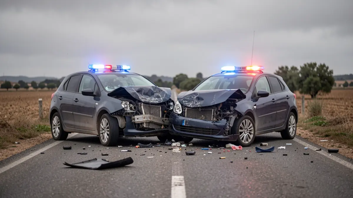 Imagen de un accidente de tráfico con dos coches colisionados en una carretera andaluza.