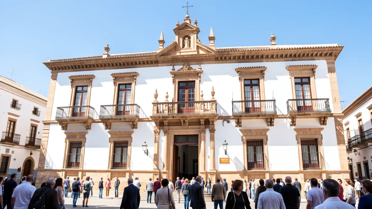 Fachada del Ayuntamiento de Écija, edificio histórico andaluz bajo el sol.