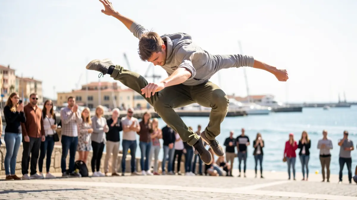Atleta de parkour realizando un salto en el Campeonato de España en A Coruña.