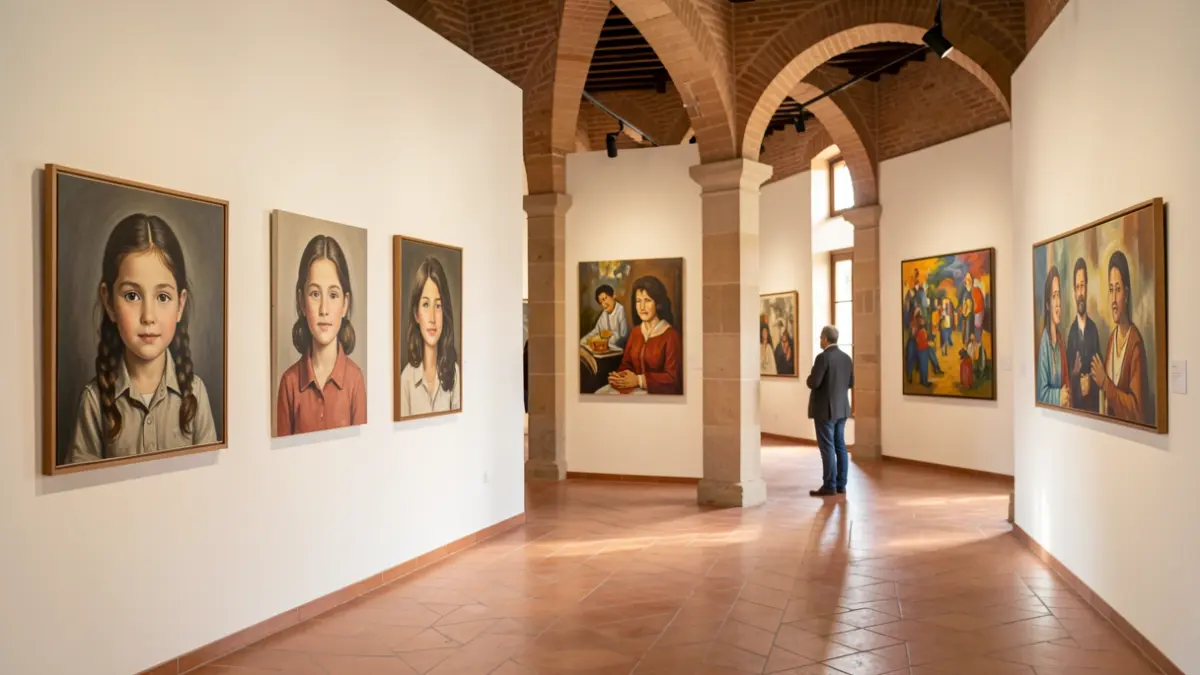 Exhibition 'Violeta' at the Botí Center in Córdoba, displaying portraits of a daughter over the years and her current works.