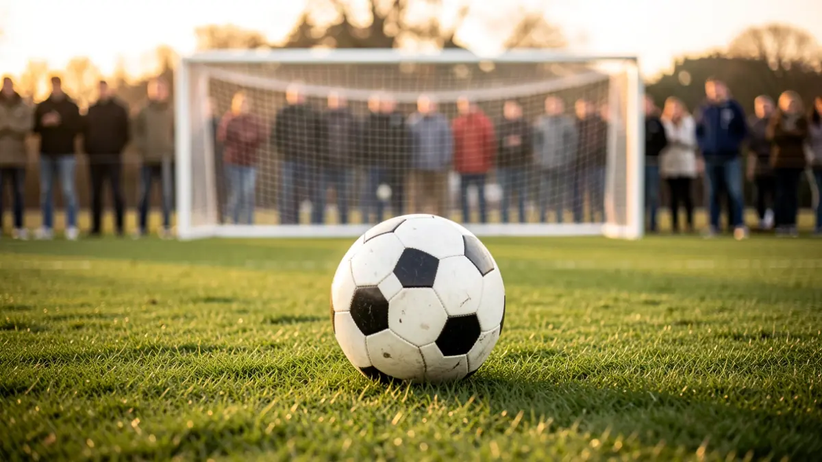 Imagen genérica de un balón de fútbol sobre césped con la portería desenfocada.